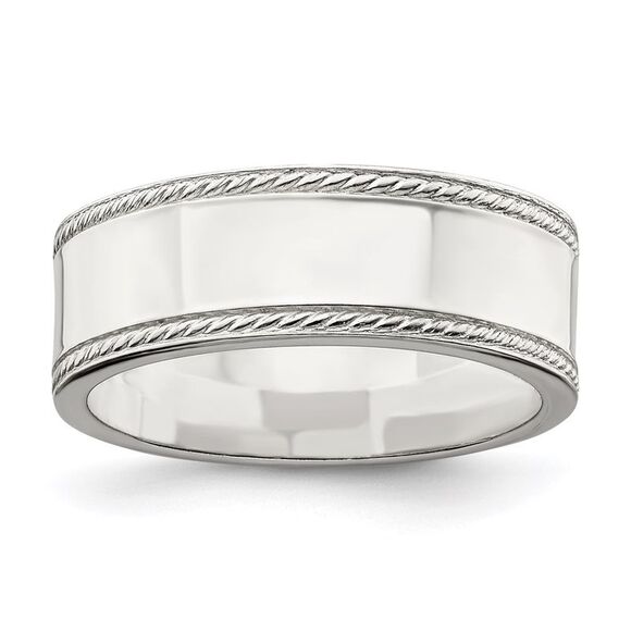 Kazi Luxury Sterling Silver 7mm Flat with Rope Edge Size 12 Band